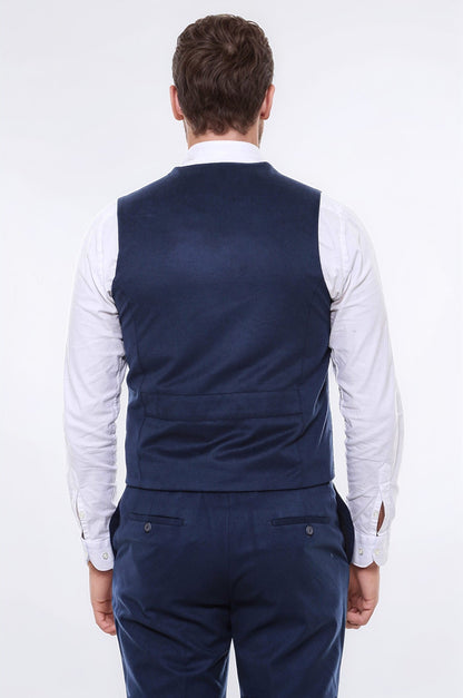 Navy Blue Plain 8 Buttoned Vest - Wessi