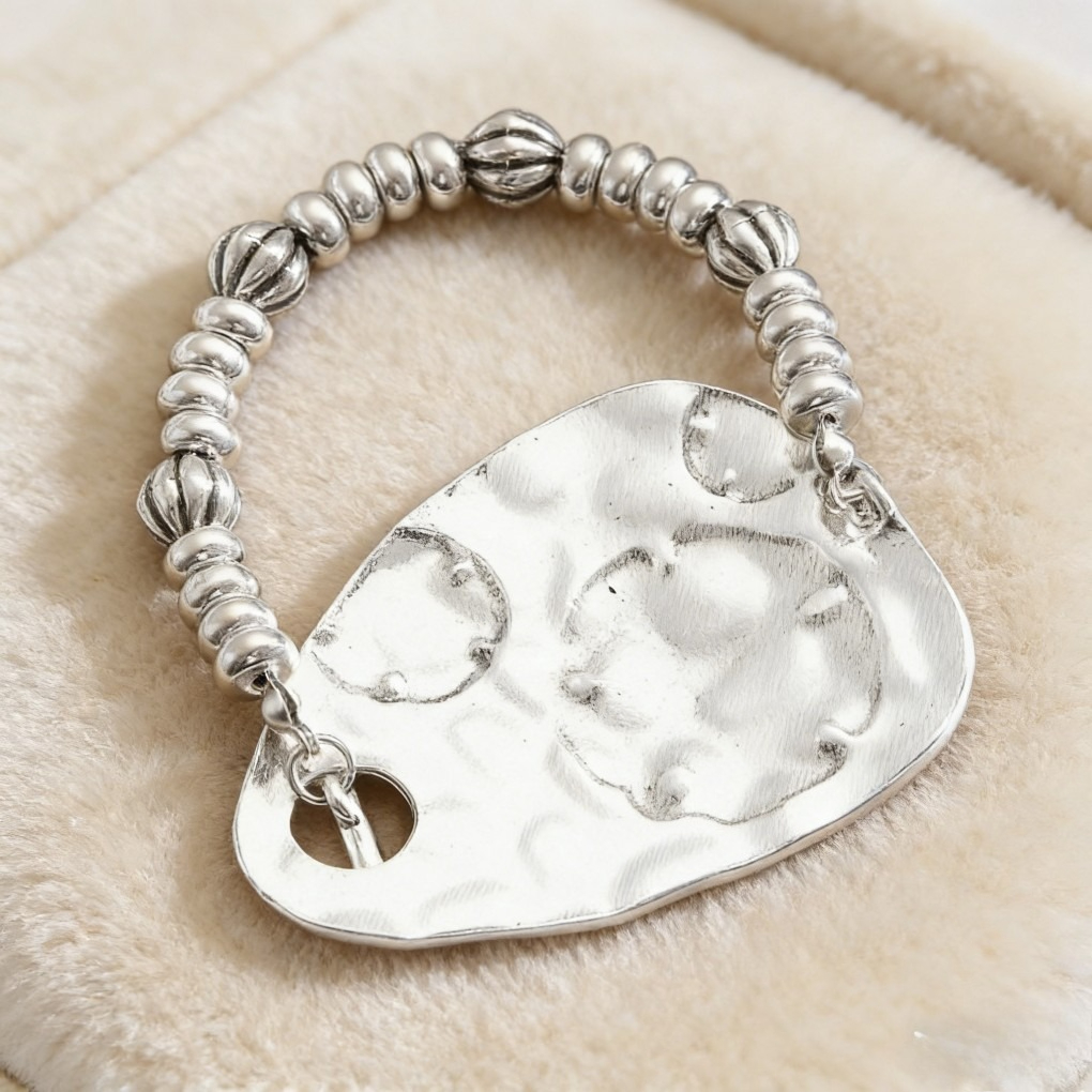 Vintage Bold Engraved Flower &amp; Bead Bracelet