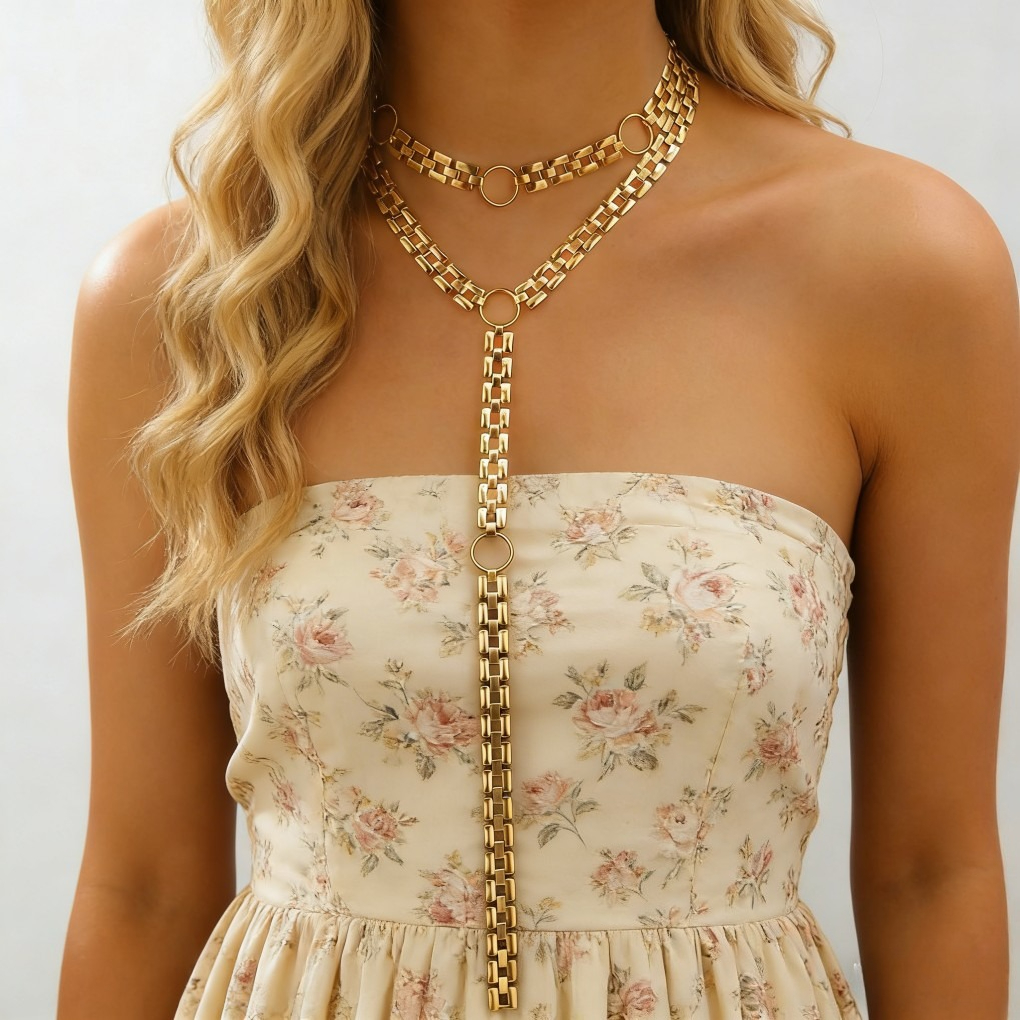 Y-Shaped Layered Necklace &amp; Bracelet Set