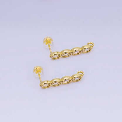 24K Gold Filled 23mm Clear CZ Marquise Drop Stud Earrings Finding | Z1271