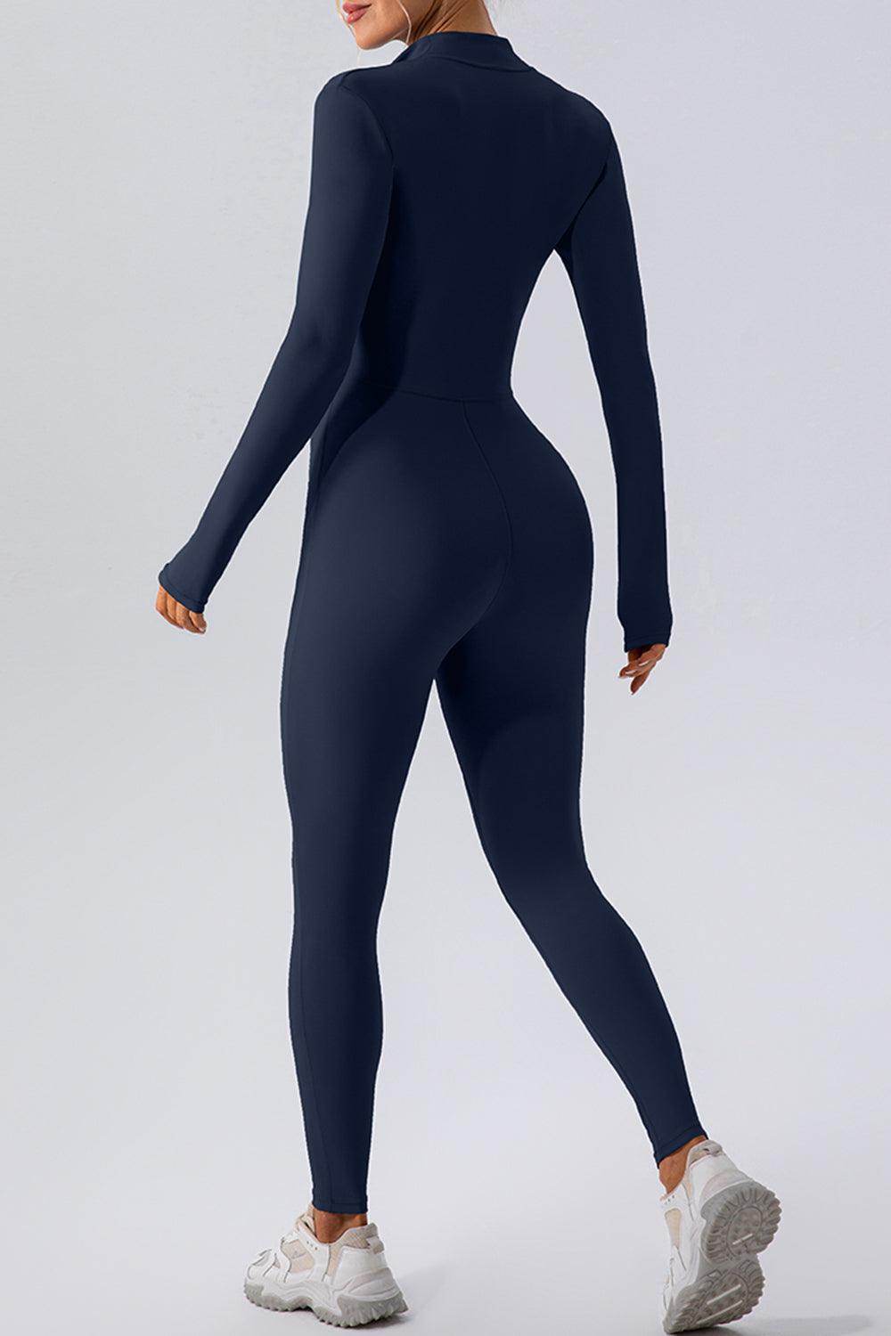 Half Zip Mock Neck Active Jumpsuit for Women Comfort Fit