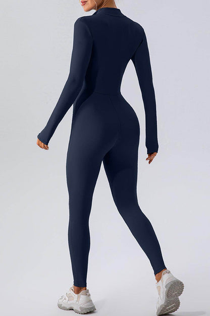 Half Zip Mock Neck Active Jumpsuit for Women Comfort Fit