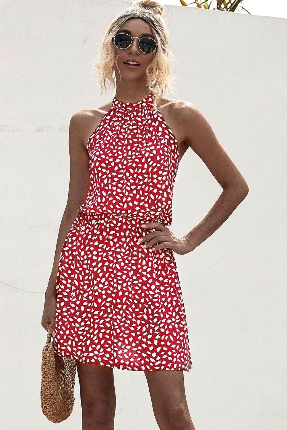 Stylish Printed Grecian Neck Mini Dress for Women