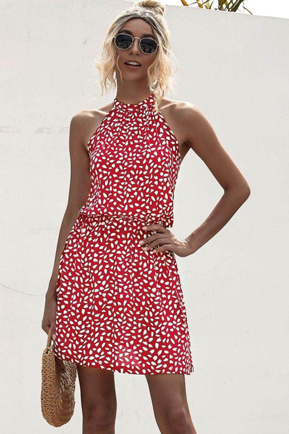 Stylish Printed Grecian Neck Mini Dress for Women