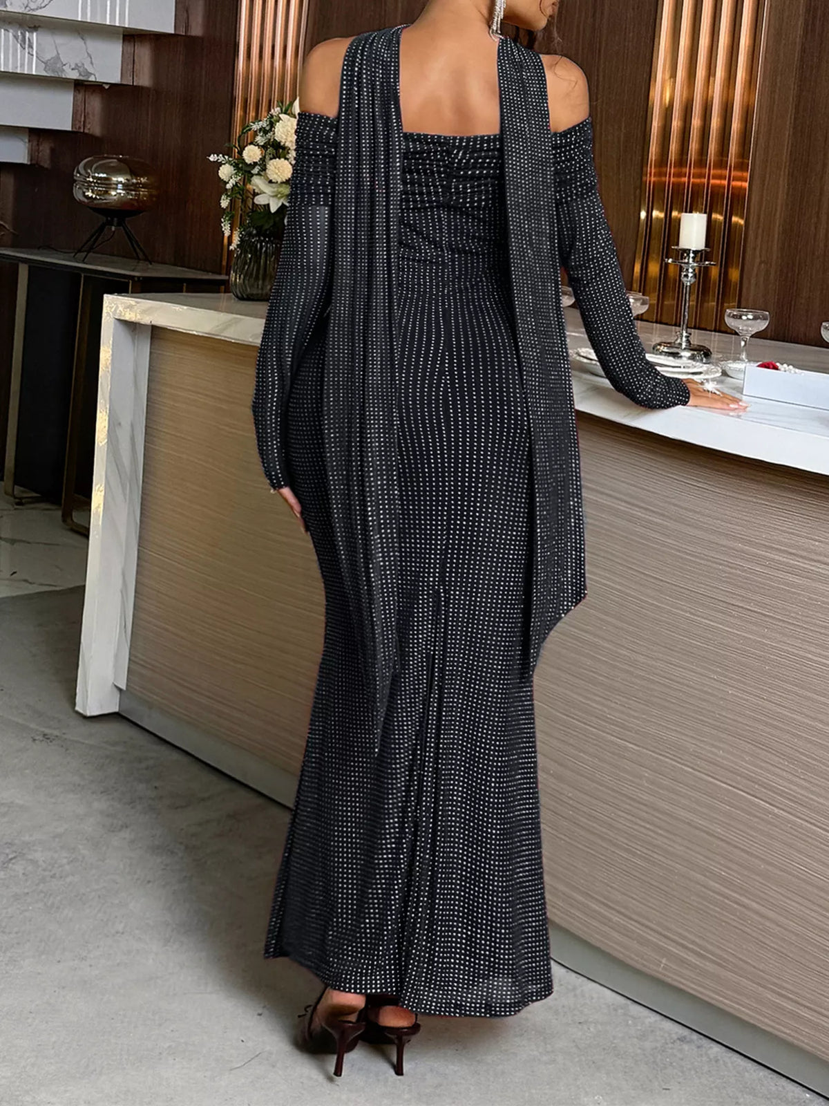Off-Shoulder Scarf Bodycon Maxi Dress