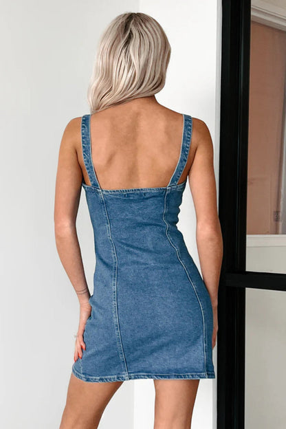 Button Down Mini Cami Denim Dress
