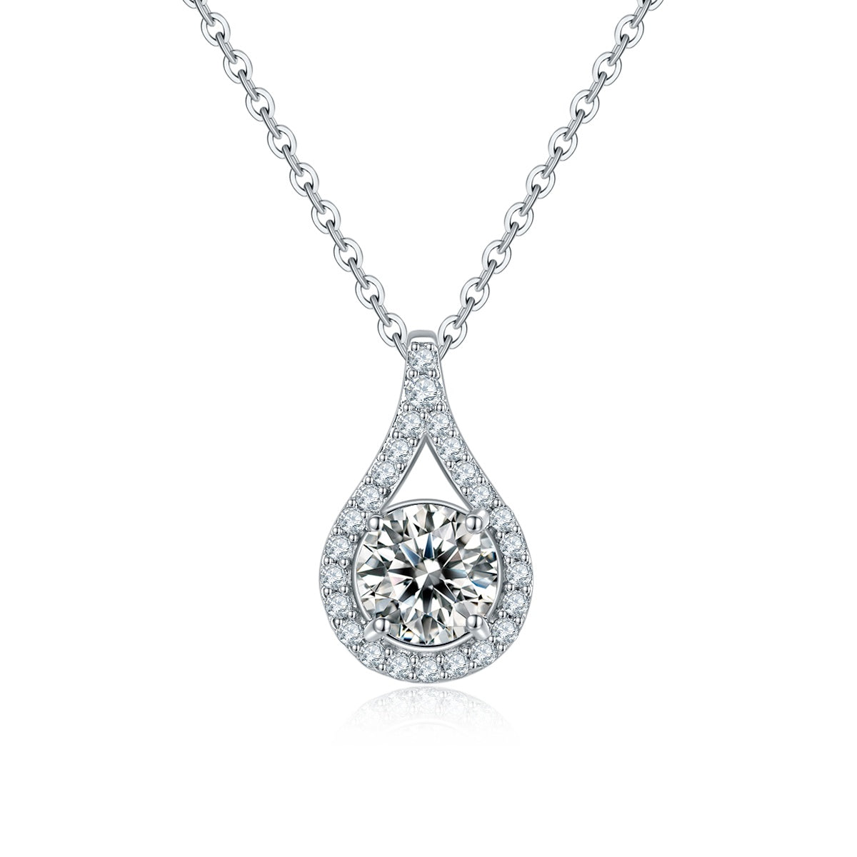 S925 Sterling Silver Teardrop Halo Necklace, 1ct Moissanite &amp; Lab-Grown Ruby&amp;Emerald, Platinum Plated Pendant With GRA Certificate Gift Box