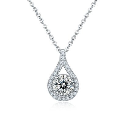 S925 Sterling Silver Teardrop Halo Necklace, 1ct Moissanite &amp; Lab-Grown Ruby&amp;Emerald, Platinum Plated Pendant With GRA Certificate Gift Box