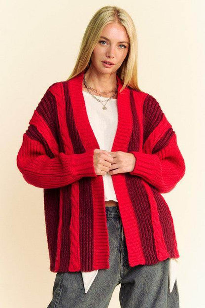 Davi &amp; Dani Cable-Knit Color Block Open Front Cardigan Cozy