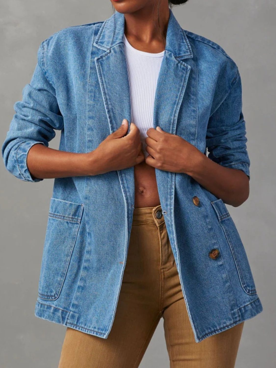 Classic Denim Jacket with Lapel Collar