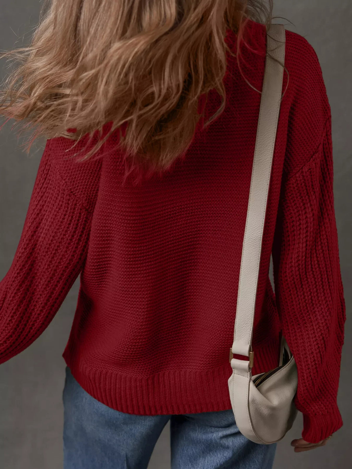 Solid Color Front Seam Drop Shoulder Loose Sweater