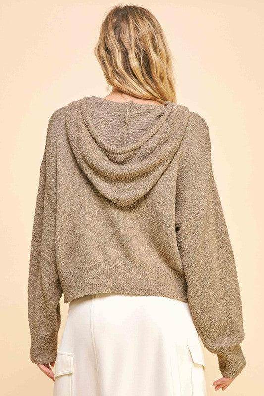 Davi &amp; Dani Drop Shoulder Long Sleeve Hooded Sweater Cozy