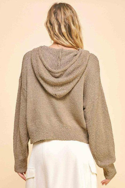 Davi &amp; Dani Drop Shoulder Long Sleeve Hooded Sweater Cozy