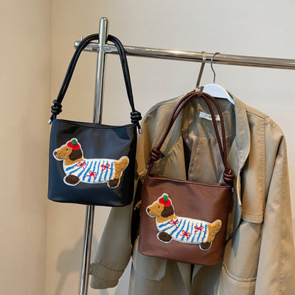 Adorable Cute Puppy Pattern Canvas Bag - Fashionable Bucket Style Shoulder Bag for Students &amp; Women Hobo