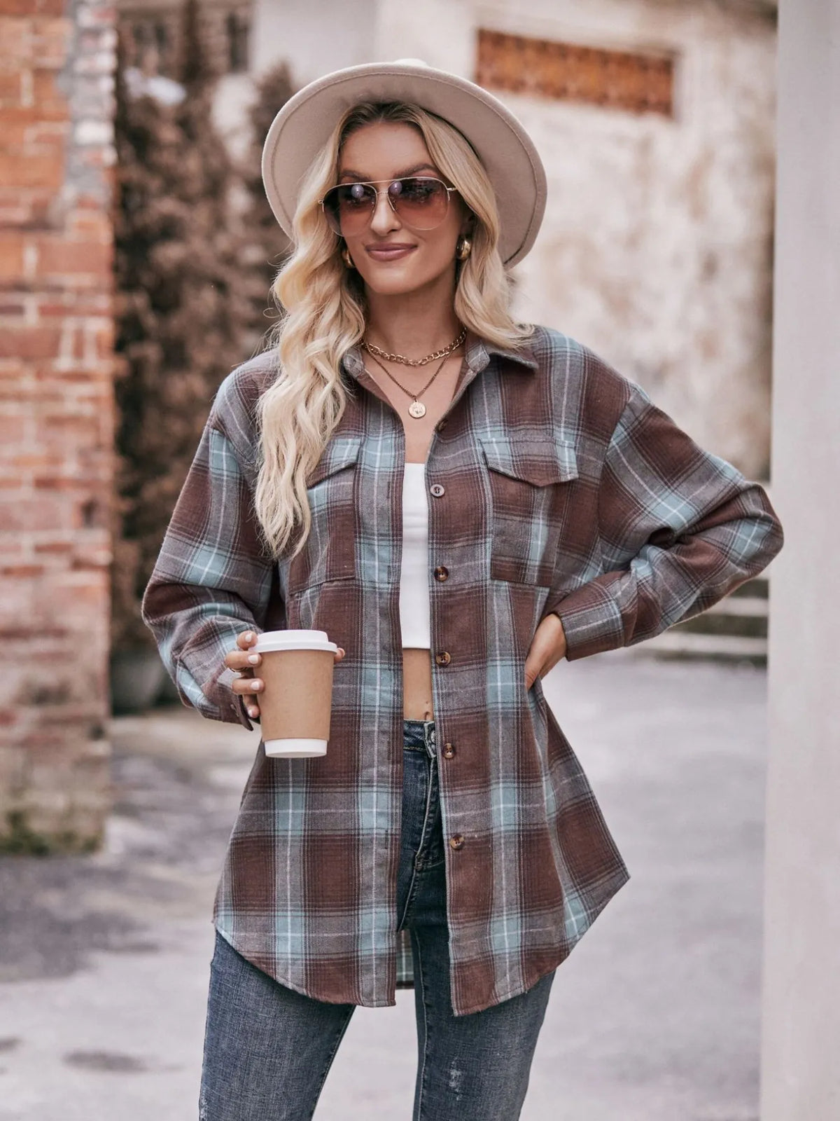 Plaid Button-Down Long Sleeve Shirt
