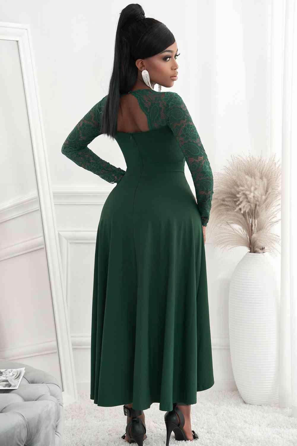 Lace High-Low V-Neck Dress for Elegant Evening Wear