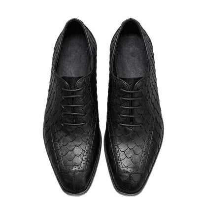 Business Formal Leather Shoes Dragon-scale Pattern Mens British Style