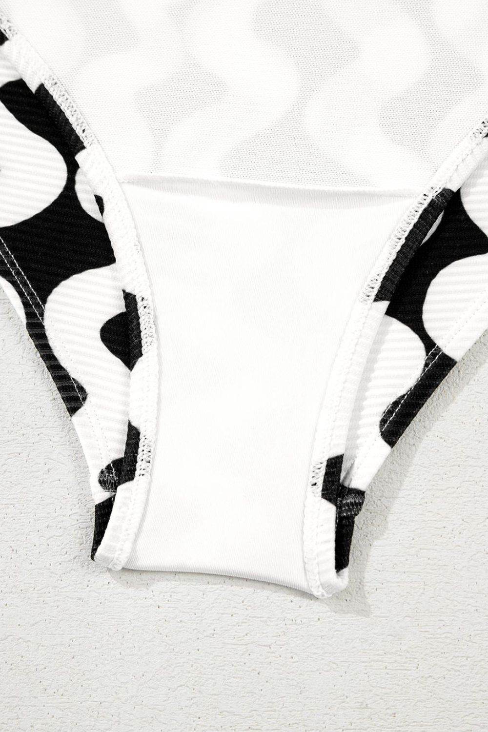Tied Front Contrast Striped One-Piece Swimsuit