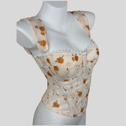 Lace-trimmed Underbust Corset In Apricot Slimming Spaghetti Straps