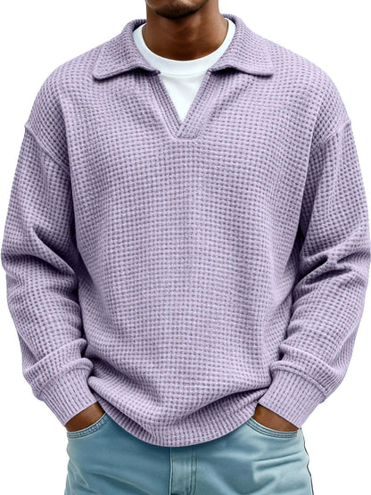 Waffle-Paneled Polo Shirt Mens Lapel Knitwear
