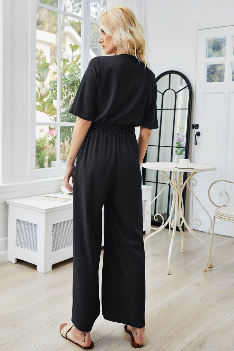 Tie Front Cutout Wide Leg Jumpsuit For Women