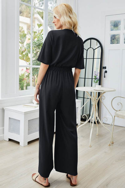 Tie Front Cutout Wide Leg Jumpsuit For Women