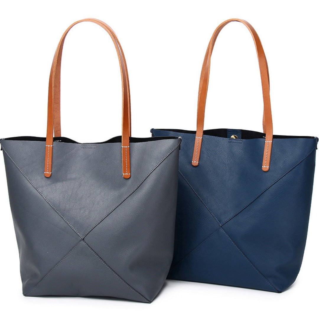 Elegant Genuine Leather Shoulder Bag - Stylish Folding Geometric Bucket Bag &amp; Large Capacity Tote for Women hobo