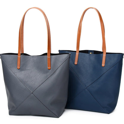 Elegant Genuine Leather Shoulder Bag - Stylish Folding Geometric Bucket Bag &amp; Large Capacity Tote for Women hobo