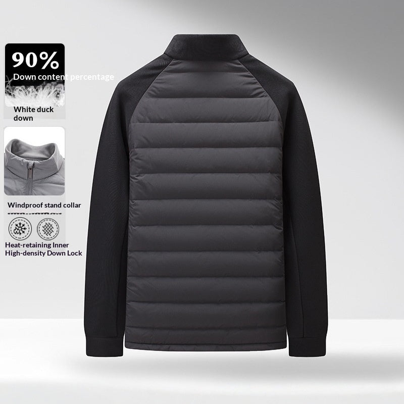 Mens Stand-Up Collar Patchwork Lightweight &amp; Warm Down Jacket