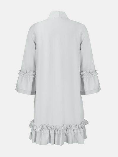 Frill Tie Neck Three-Quarter Sleeve Dress for Women