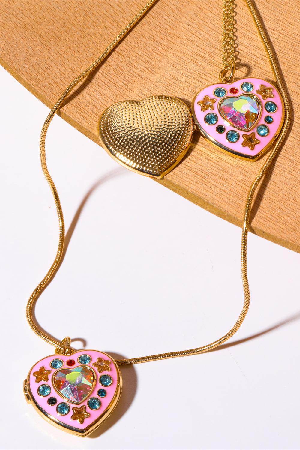 Rhinestone Decor Heart Box Pendant Necklace for Women