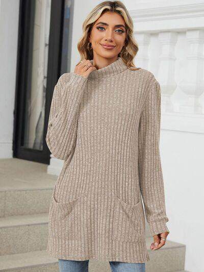 Ribbed Mock Neck Long Sleeve T-Shirt for Women Stylish Wear