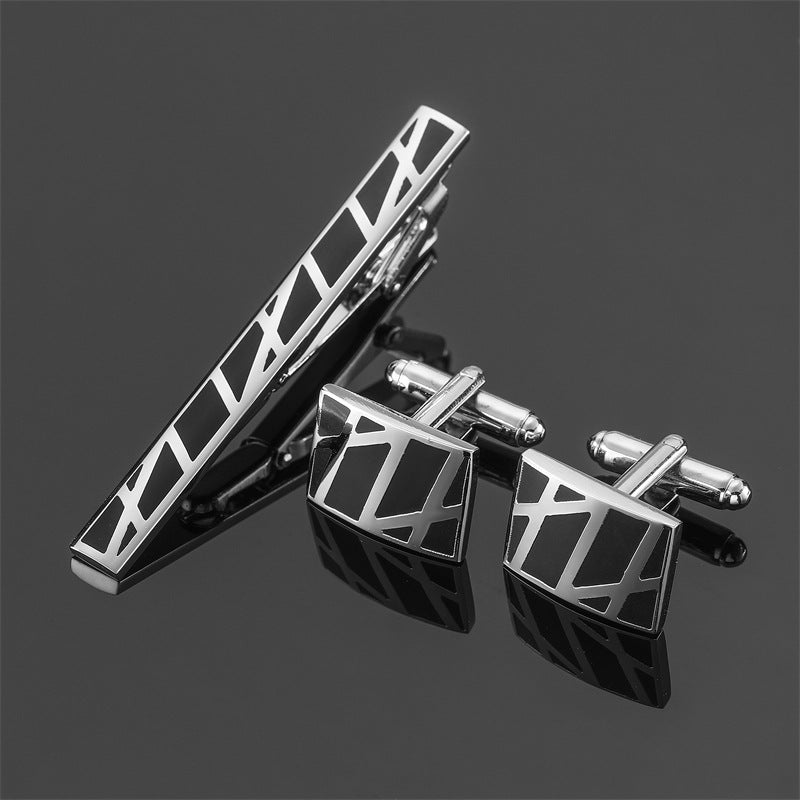 Gold Silver Black Cross Square Brushed Tie Clip