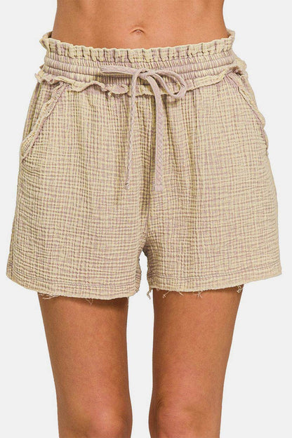 Zenana Washed Frayed Hem Drawstring Shorts for Summer Style