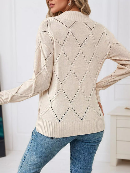 Long Sleeve Diamond Eyelet Knit Top