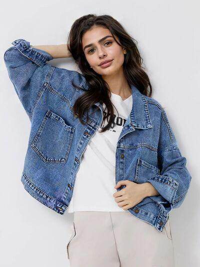 Pocketed Button Up Long Sleeve Denim Top for Women