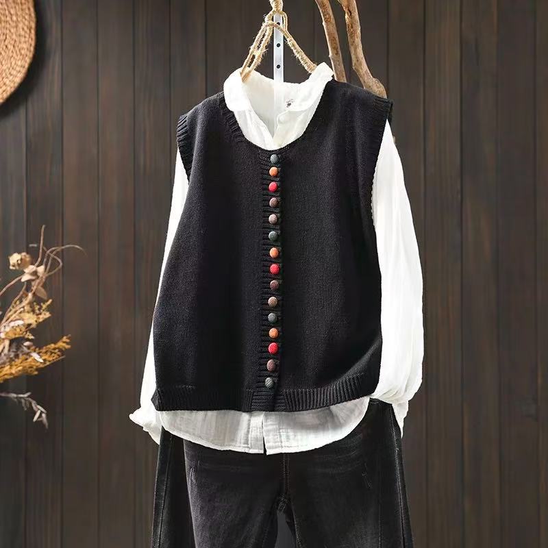 Colored Button Cotton Thread Knitted Vest