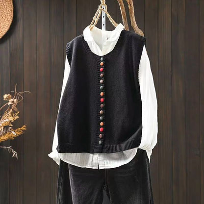Colored Button Cotton Thread Knitted Vest