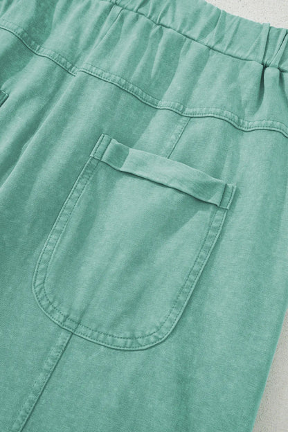 Black Mineral Wash Exposed Seam Wide Leg Cargo Pants