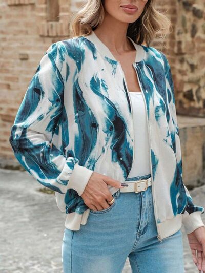 Lightweight Printed Zip-Up Jacket with Baseball Collar and Casual Fit