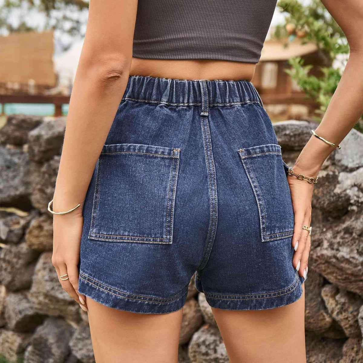 High-Waist Denim Shorts with Pockets for Casual Style