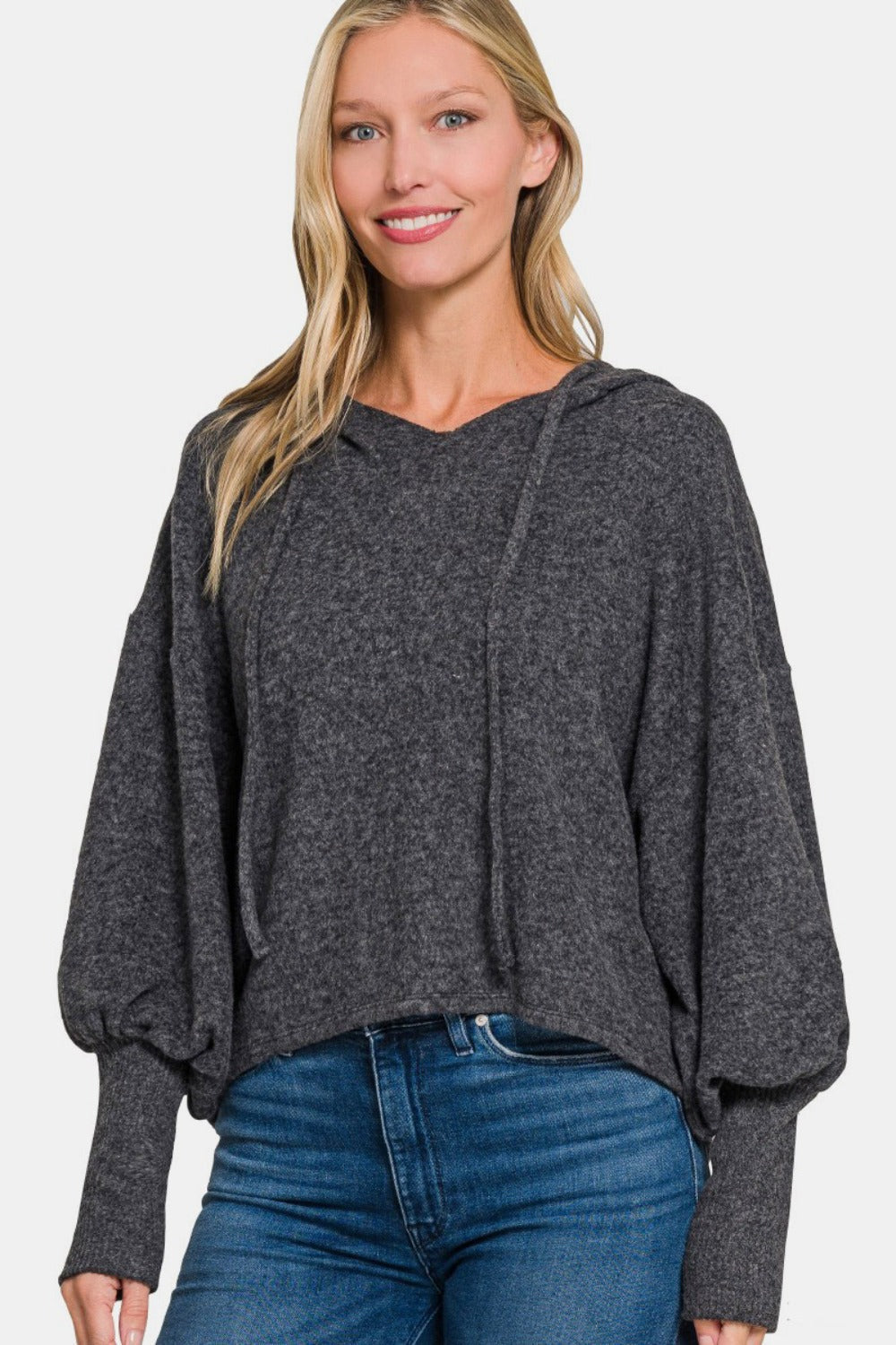 Back To School Sweater - Zenana Brushed Hacci Drop Shoulder Cropped Hoodie