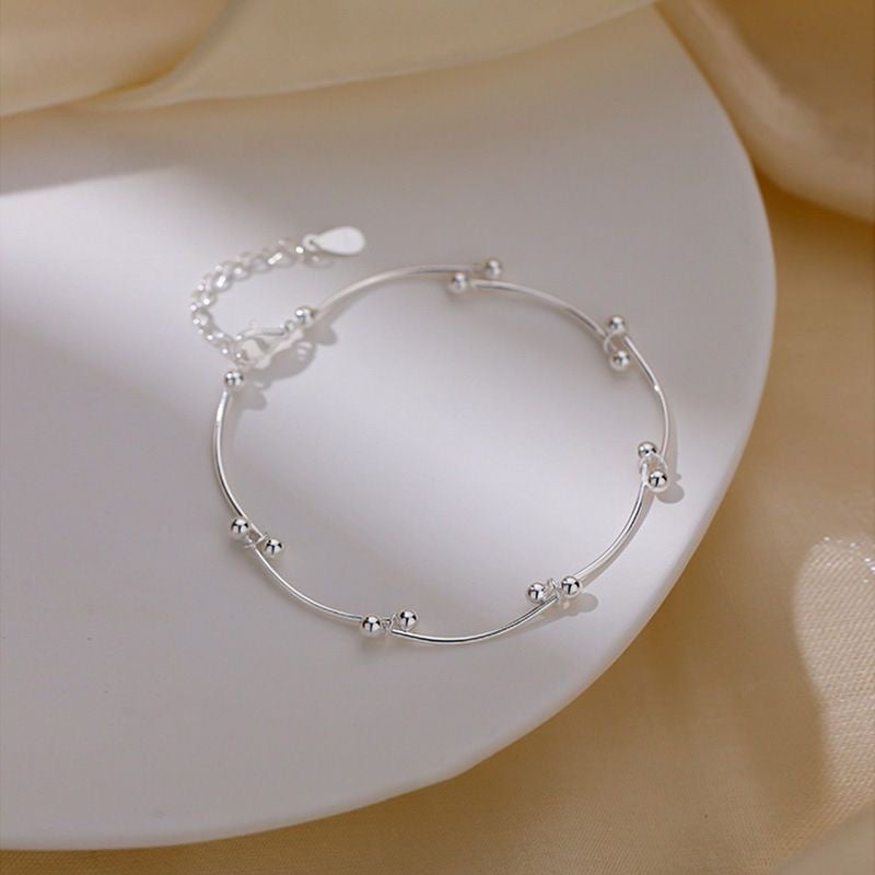 1pcs 999 Sterling Silver Wavy Tube Bead Adjustable Anklet, Minimalist Cool Style, For Summer Daily Wear &amp; Women Romantic Holiday Gifts