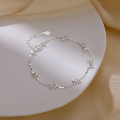 1pcs 999 Sterling Silver Wavy Tube Bead Adjustable Anklet, Minimalist Cool Style, For Summer Daily Wear &amp; Women Romantic Holiday Gifts