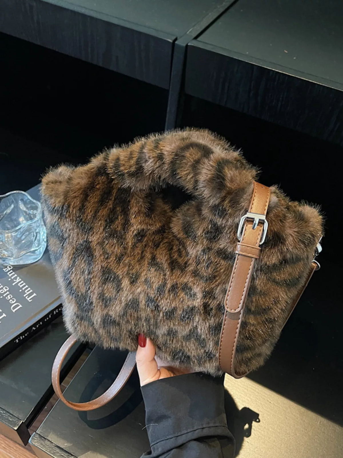 Leopard Plush Crossbody Bag