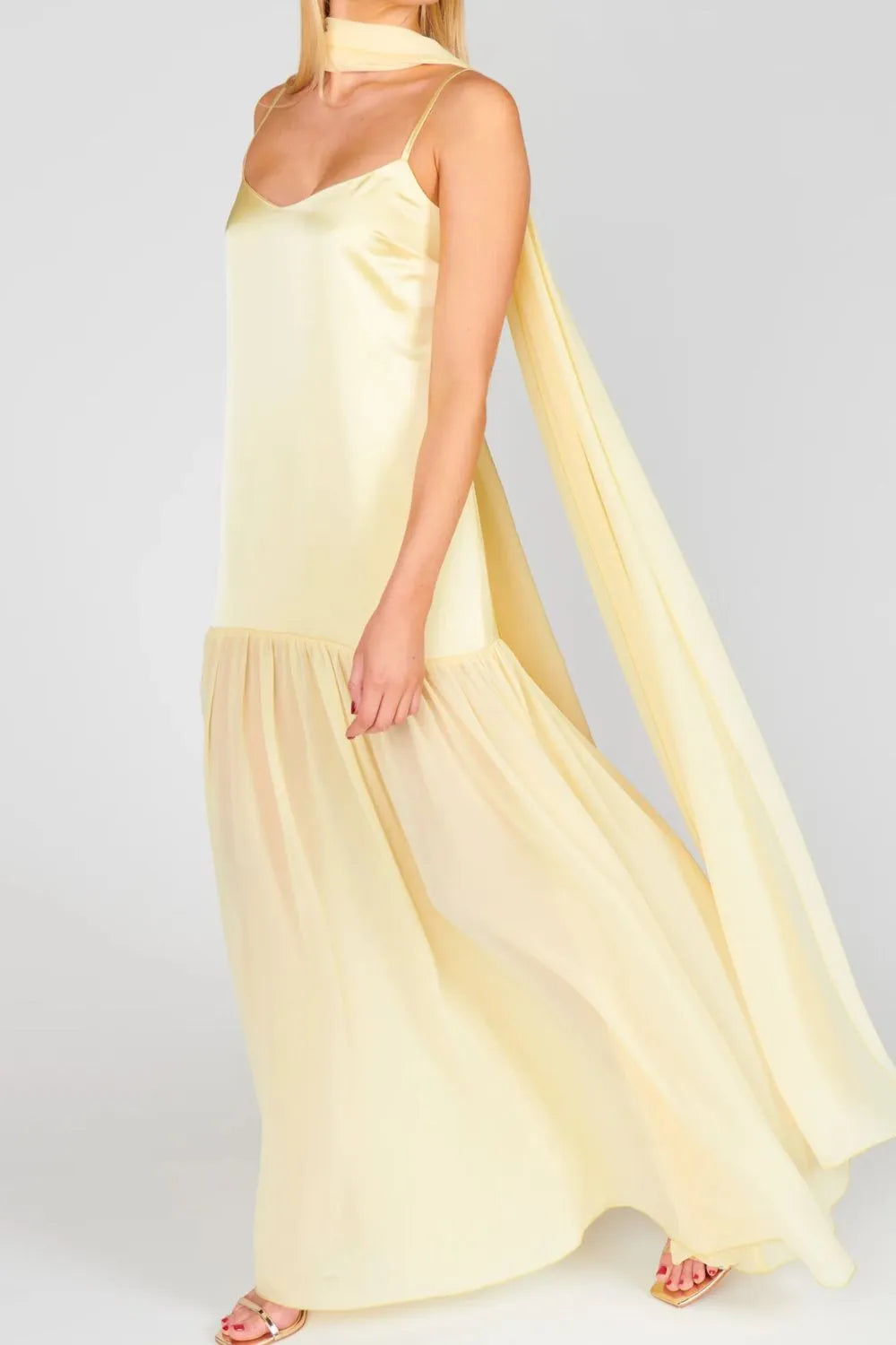 Adjustable Strap Maxi Cami Dress with Scarf