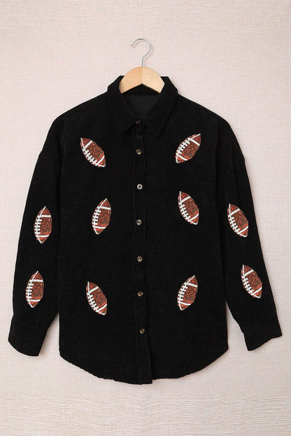 Sequin Football Button Up Long Sleeve Jacket for Women