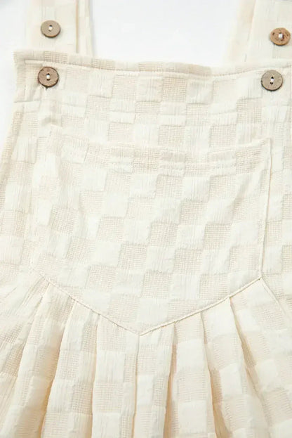 Beige Checkered Pocket High Waist Wide Leg Overall