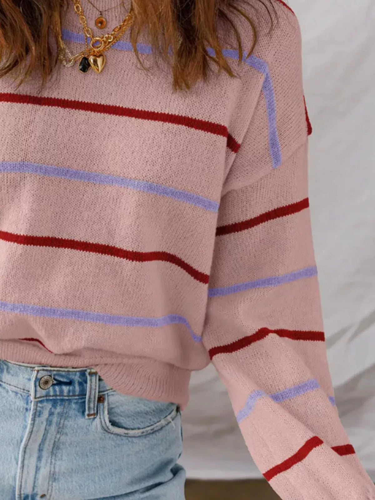 Striped Knit Round Neck Sweater