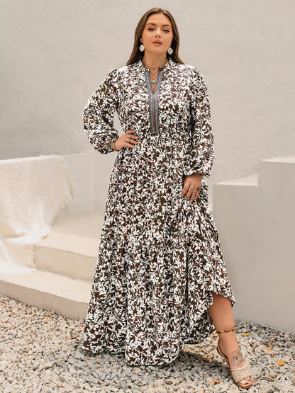 Plus Size Floral Print Long Sleeve Maxi Dress